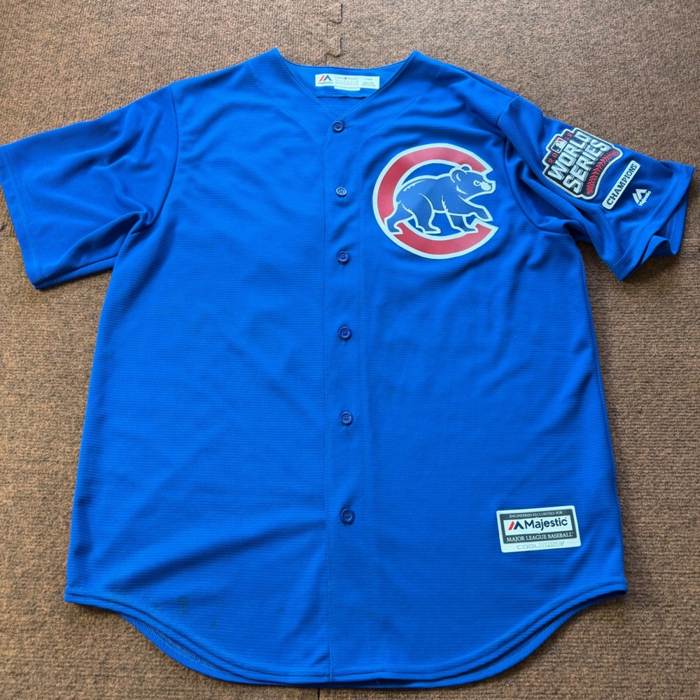 Majestic Chicago Cubs 2016 World Series Champions Jersey Mens Large Blue MLB